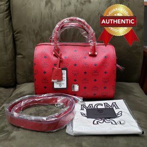 NEW Authentic MCM Boston Bag in Visetos Original / Candy Red